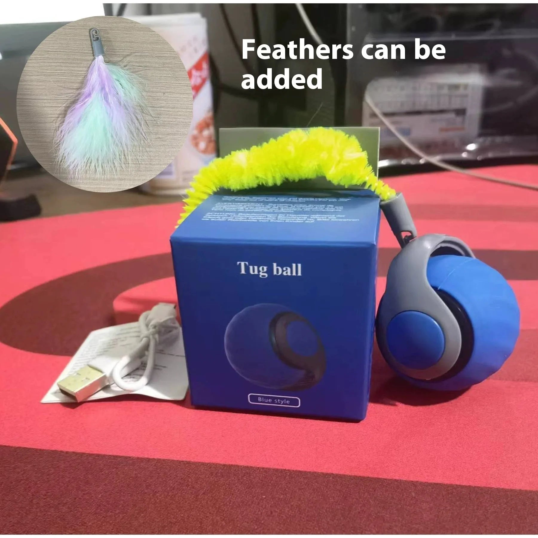 Automatic silicone cat toy spike ball in blue and red colours with Type-C charging port