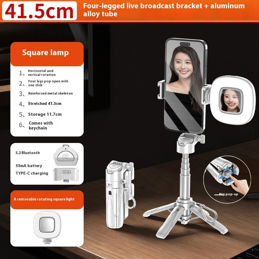 P15 Handheld Stabilizer selfie stick in black or white with Bluetooth remote, phone bracket, and optional H1 or H2 light