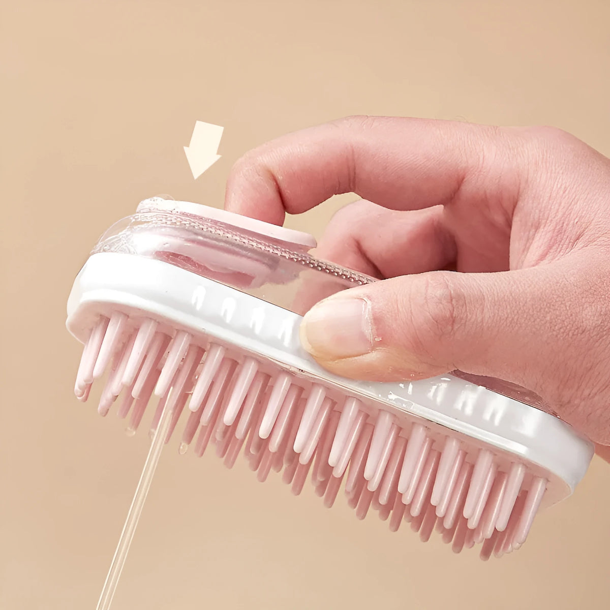 Silicone pet bath brush for dogs and cats in gray and pink, hand-held massage brush for bath time