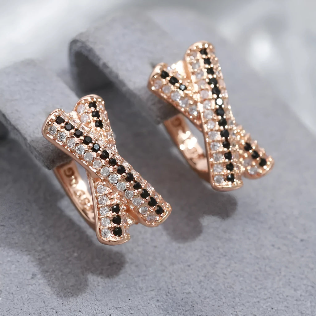Women's retro hollow-out X-shaped earrings in rose gold copper alloy, U-shaped geometry design