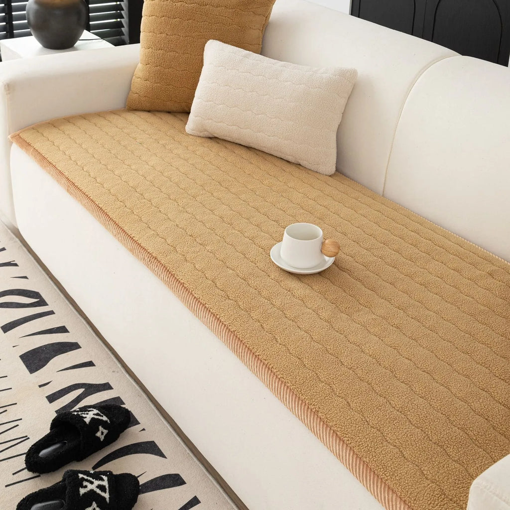 Plush non-slip sofa cushion in solid colours, sizes 70x70cm to 70x240cm, machine washable