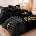 Light grey three piece quilt cover set with crown English digital print, polyester cotton, two pillowcases included