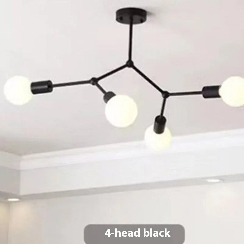 Nordic style iron chandelier ceiling lamp in black or white finish with multiple head configurations