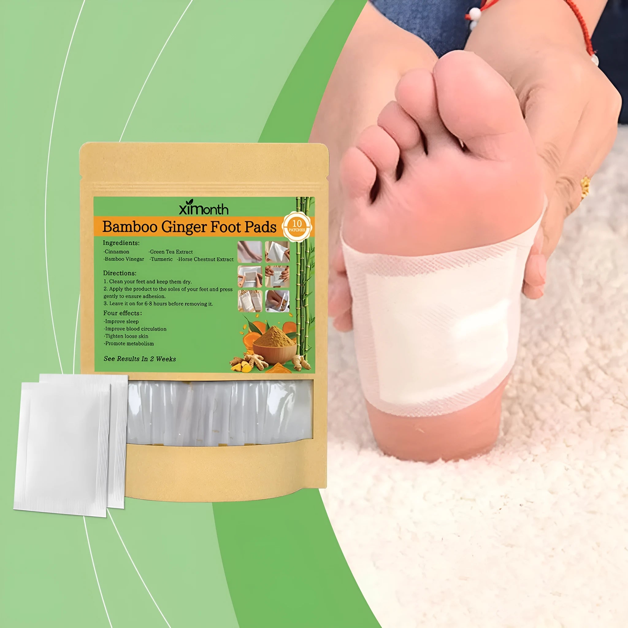 Self-heating adhesive bandage pack of 10 patches with ginger and turmeric herbal ingredients