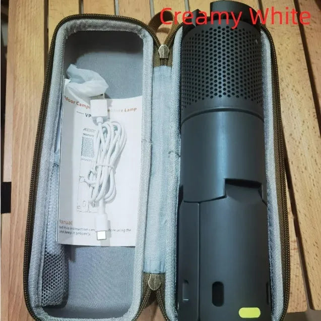 Portable LED camping lantern in off white and dark grey colour options with button switch