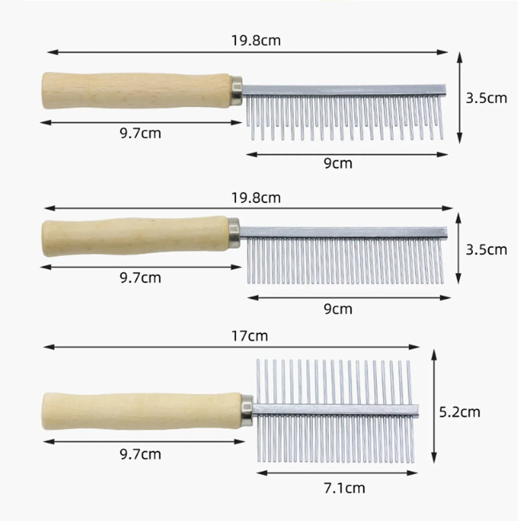 Wooden handle pet grooming comb for dogs and cats with round-tip teeth