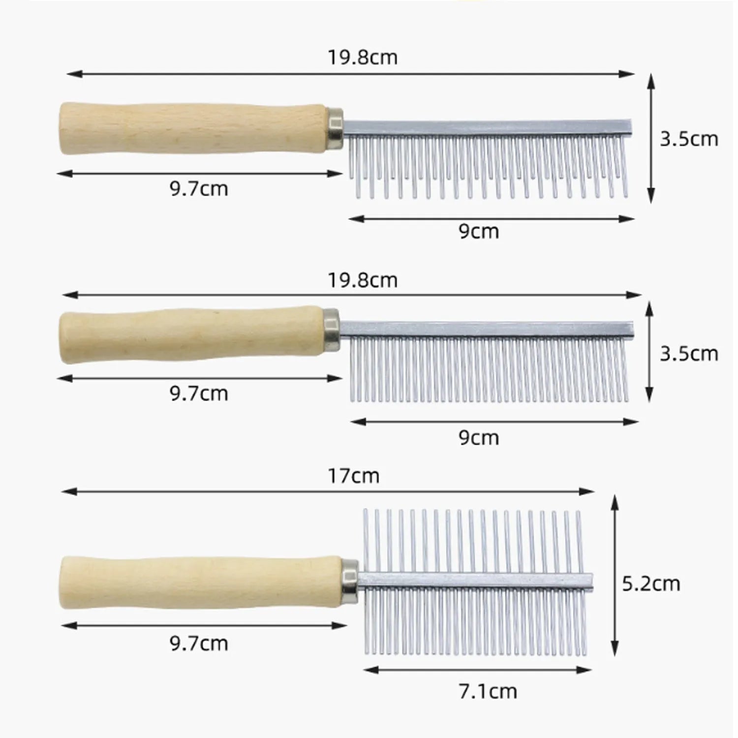 Wooden handle pet grooming comb for dogs and cats with round-tip teeth