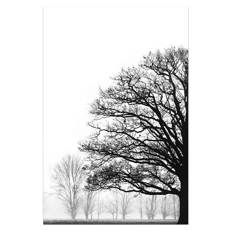 Black and white winter trees modern sofa background wall decorative painting
