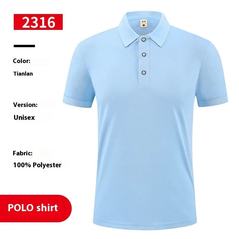 Ice silk polo shirt with advertising logo pattern, short sleeve pullover in white, black, red, light blue, wine red or orange