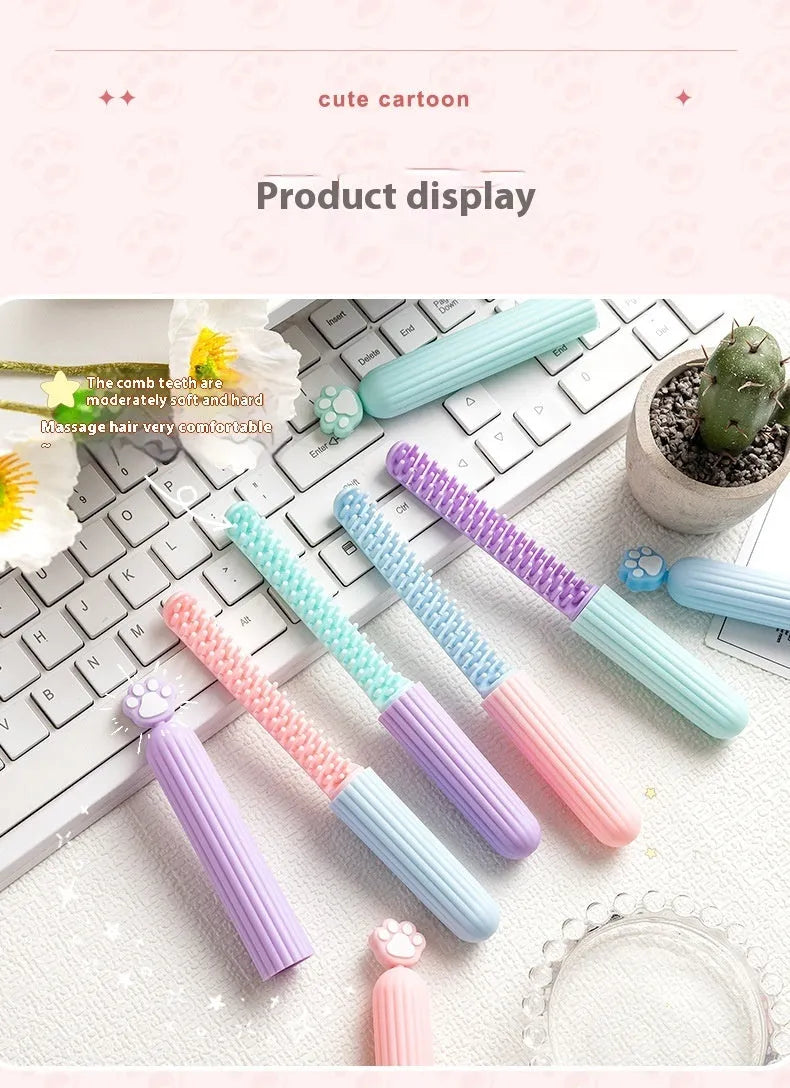 Cartoon cat's paw small pen comb, 18.3cm by 2cm, TPR and PP, random colour