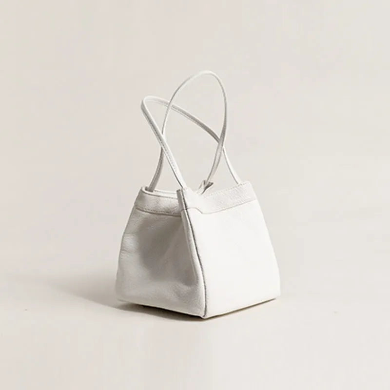 Small square PU bucket handbag in solid colour, niche design texture, women's handbag