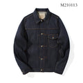 Men's Japanese retro style cotton denim jacket in fruit puree solid colour with loose fit and long sleeves