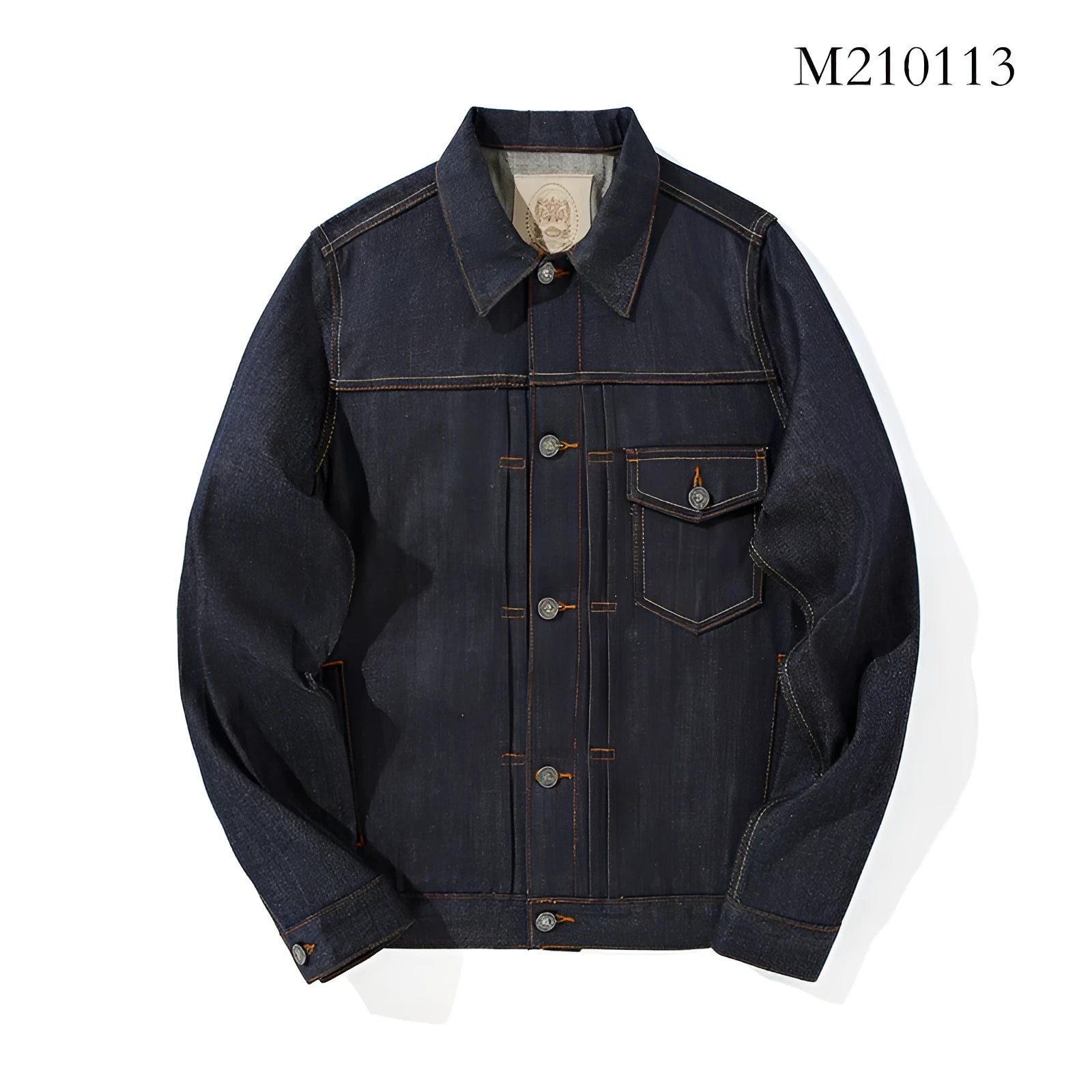 Men's Japanese retro style cotton denim jacket in fruit puree solid colour with loose fit and long sleeves