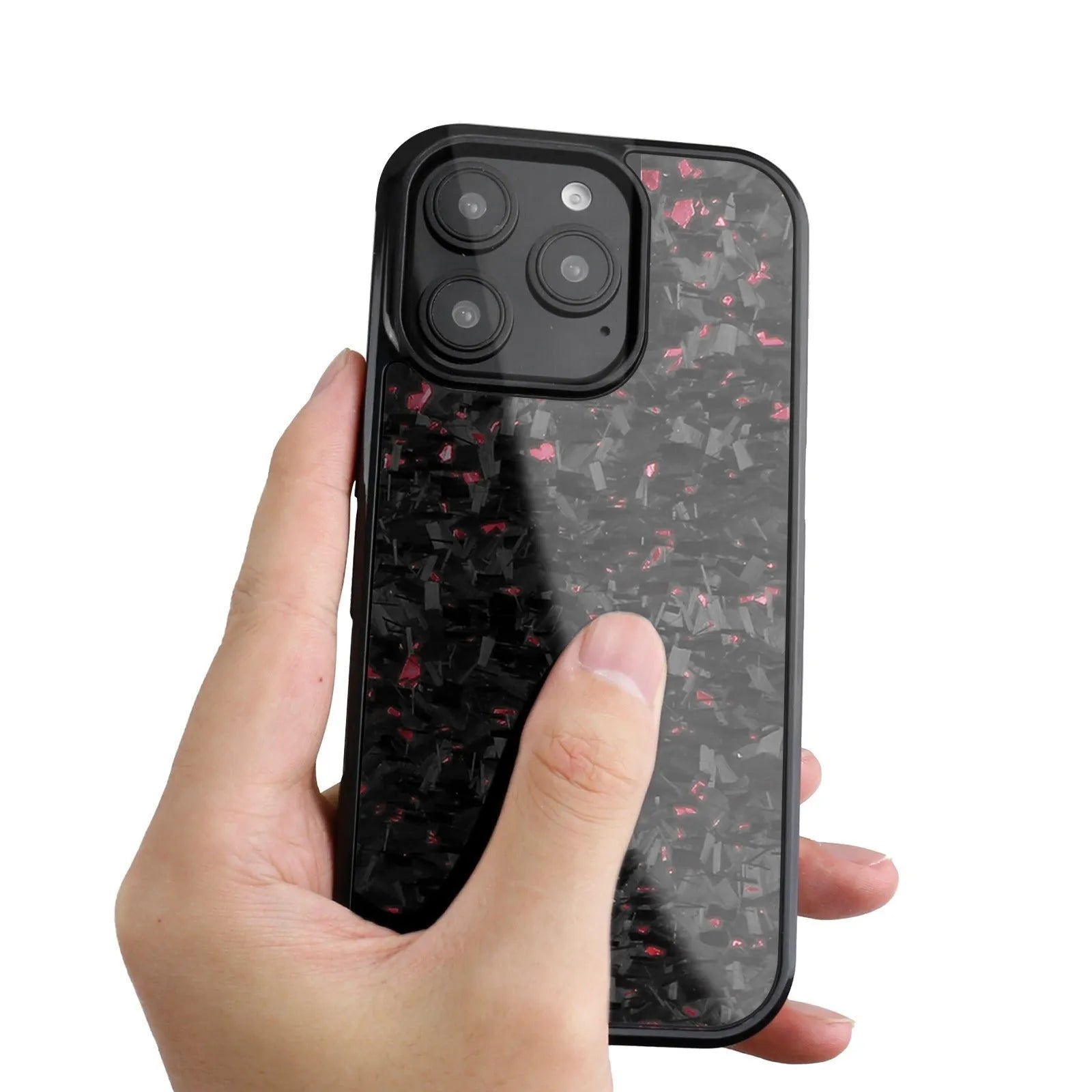 Carbon fibre forging twill magnetic phone case for iPhone 16 Pro Max in black half pack style