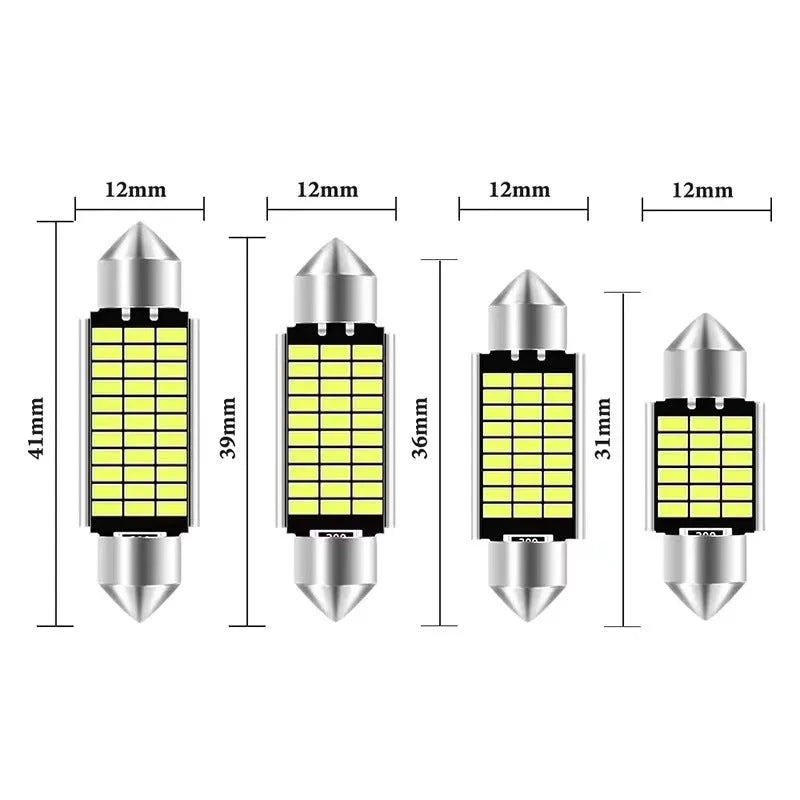 White aluminium car roof light with double-tip design for reading and license plate illumination.