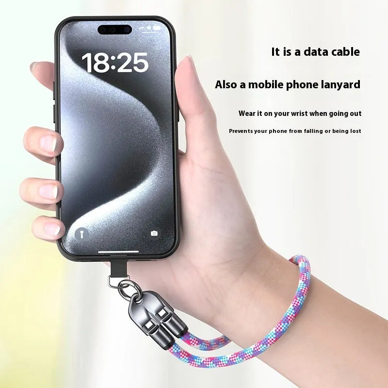 Black alloy two-in-one lanyard data cable with type-C PD fast charge less than 0.5m