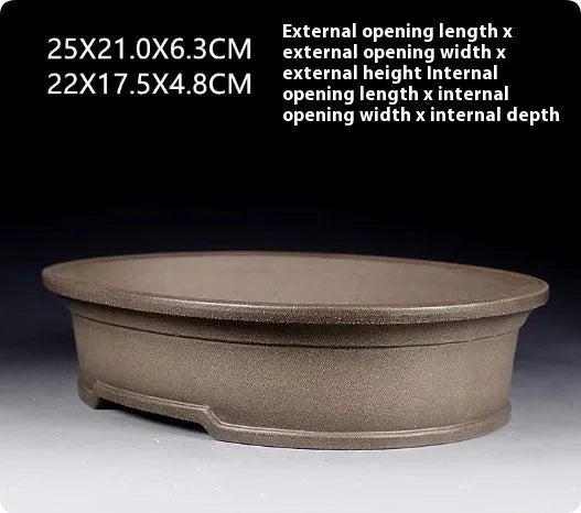 Handmade antique oval bonsai flower pot in purple sand clay for succulents
