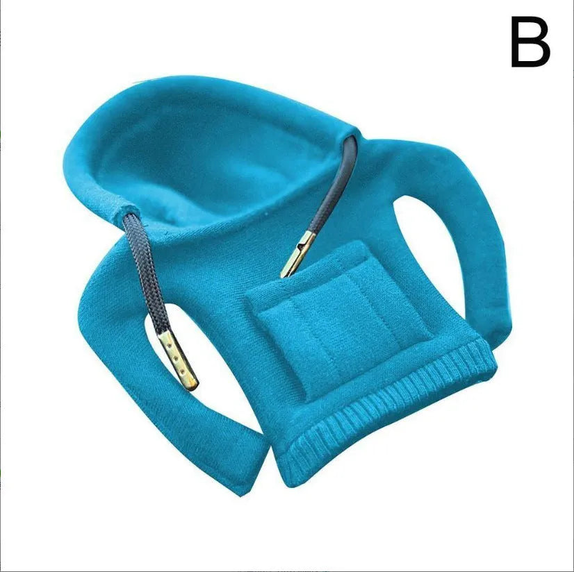 Cloth car gear shift knob cover in various colours showing 13x8cm dimensions