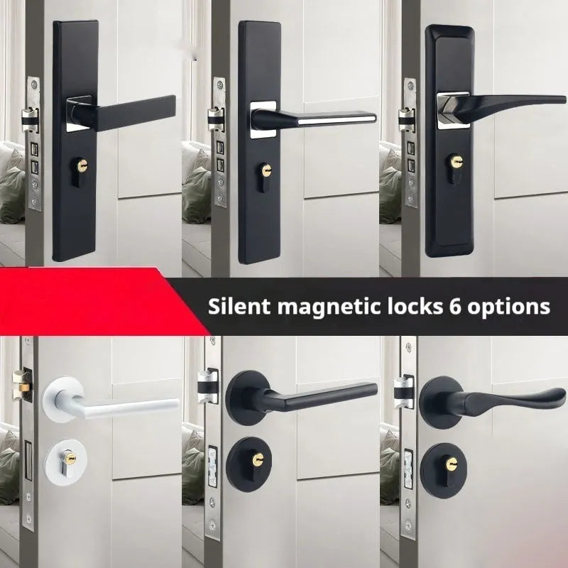 Household indoor split magnetic door lock handle for timber doors with aluminium alloy construction