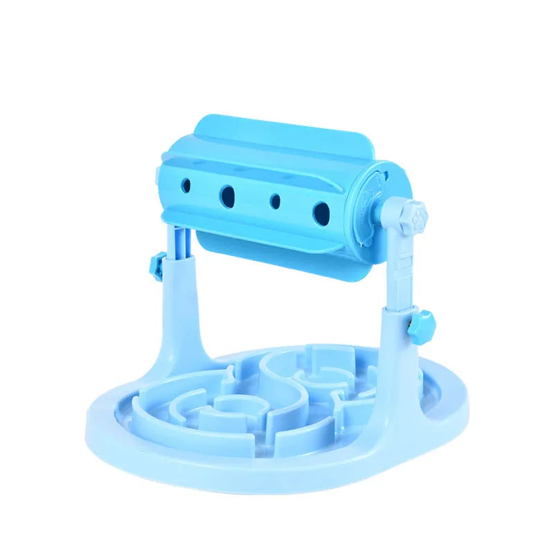 Interactive pet puzzle feeder with adjustable height and coloured plastic construction