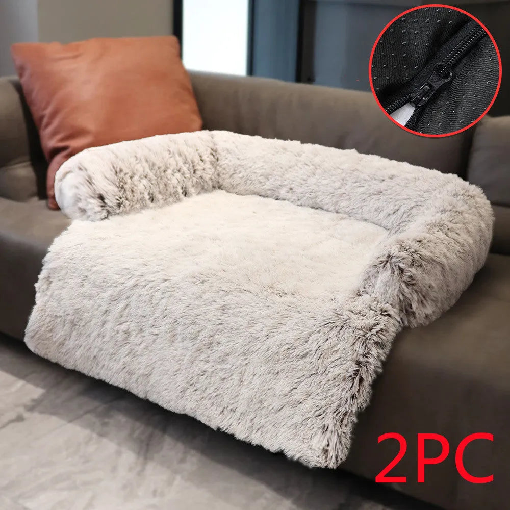 Plush kennel pet bed in grey with PP cotton fill, dual use as sofa bed for dogs and cats