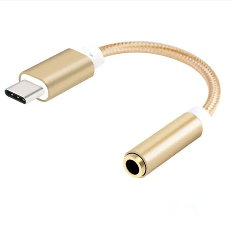 Nylon-braided TYPE-C to 3.5mm female headphone adapter cable in multiple colours