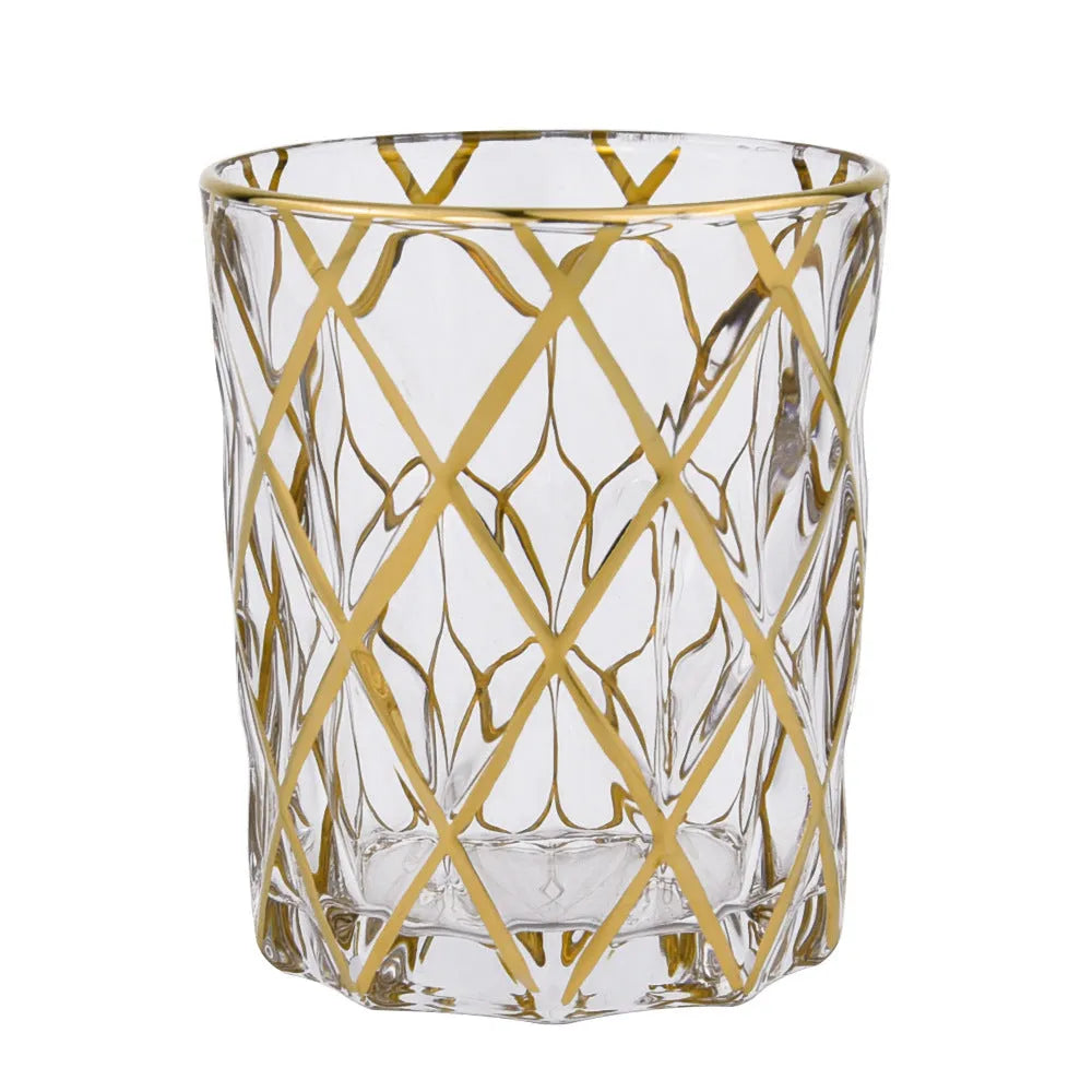 330ml crystal glass cup with hand-painted gold detail, cylindrical single-layer shape for family use