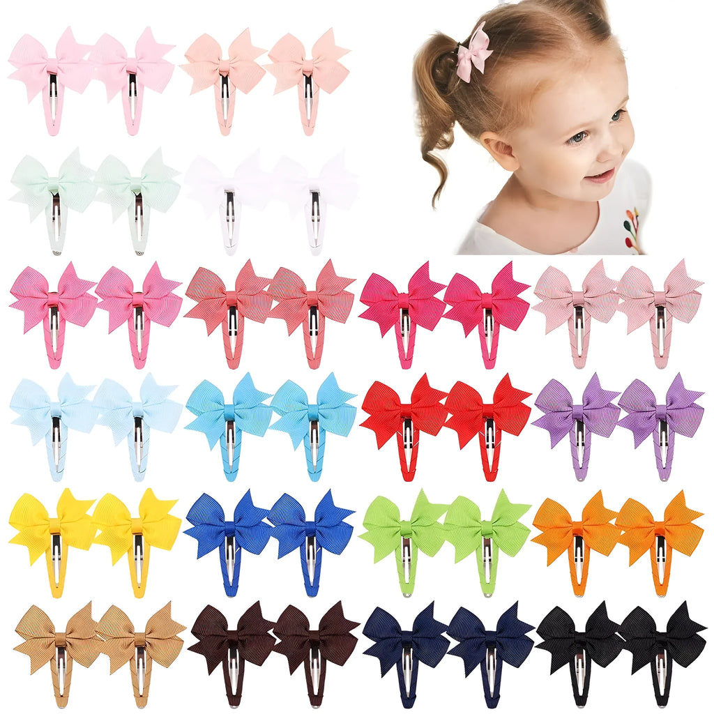 40-piece set of baby hair bows with grosgrain ribbon and fully wrapped snap clips