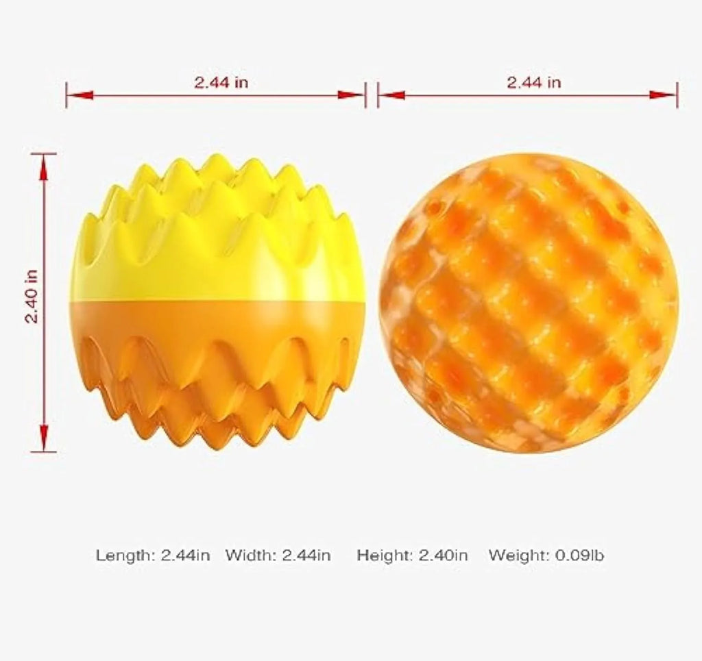Blue squeaky rubber dog ball with spiked surface for dental cleaning and aggressive chewers