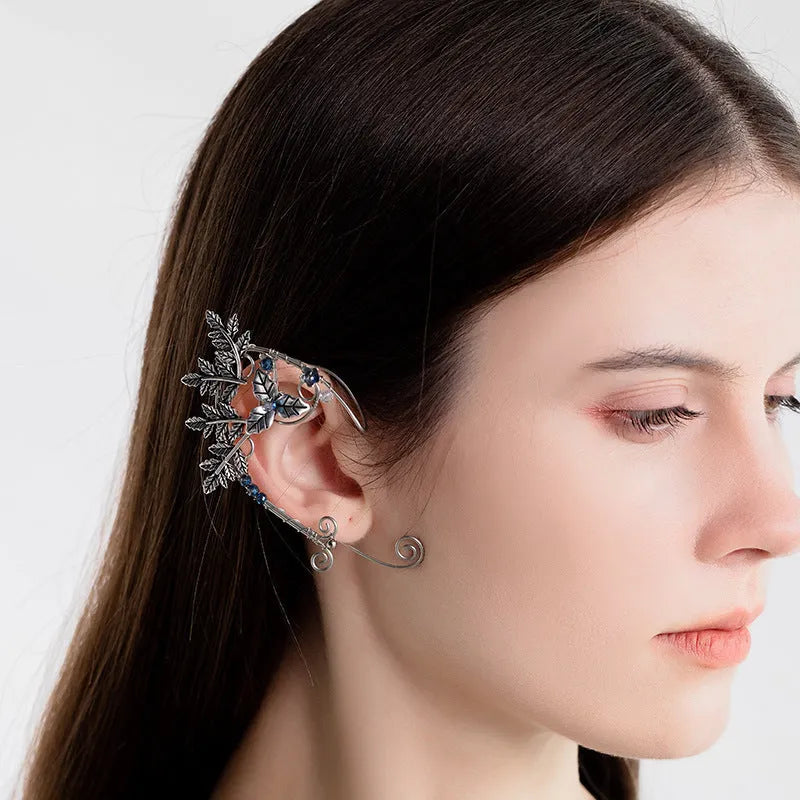 Retro handmade ear clip elf earrings in rose gold with geometric shape on a clip-on back