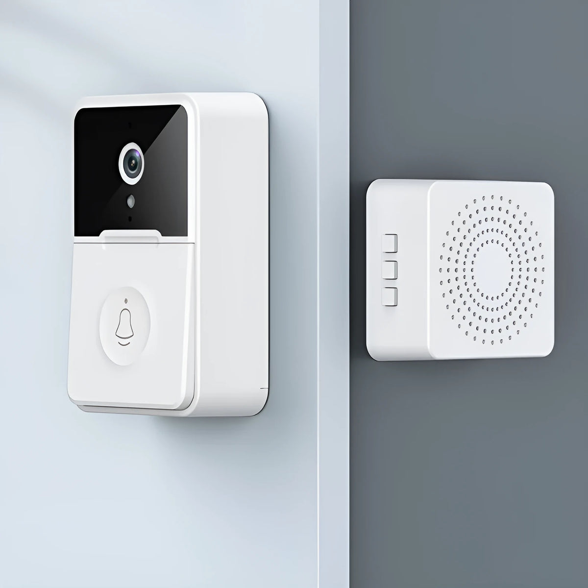 White ABS smart doorbell with VGA camera, 850nm infrared night vision, 2.4G WiFi and 1000mAh battery
