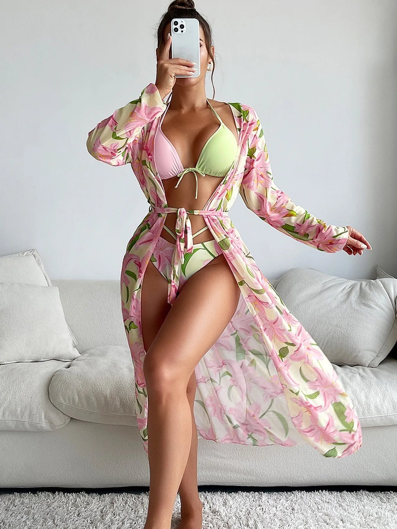 Women's printed polyester bikini swimsuit in colourful design with European and American sizing