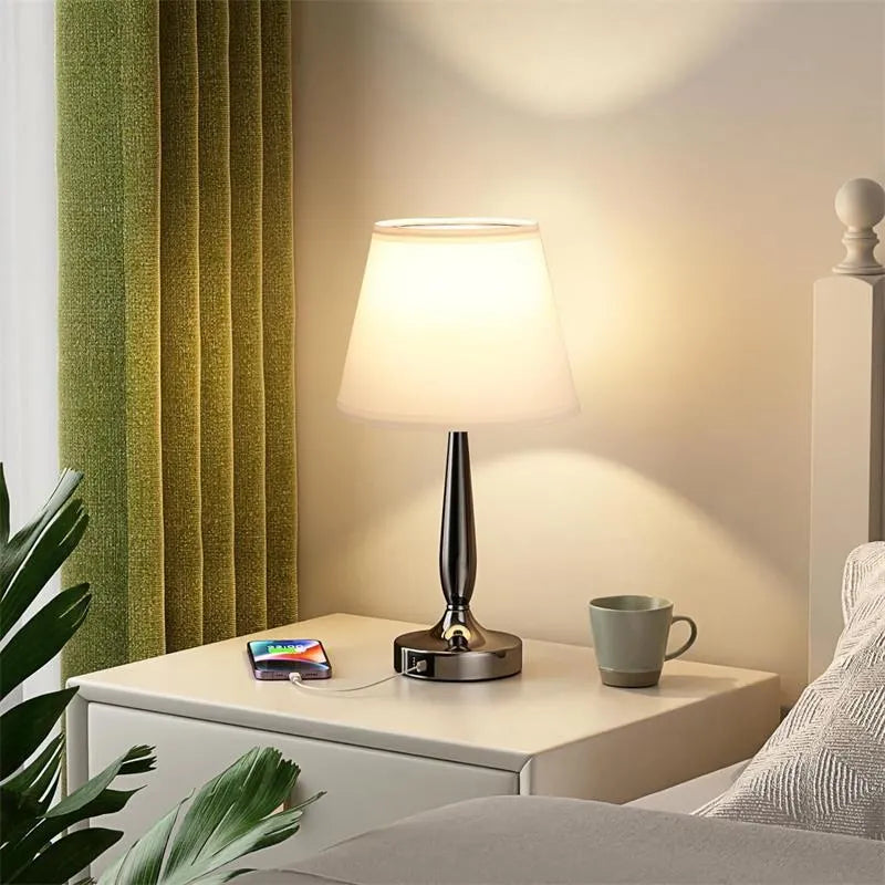 Decorative table lamp with touch dimming and metal lamp holder, small bedside night lamp in grey black or white