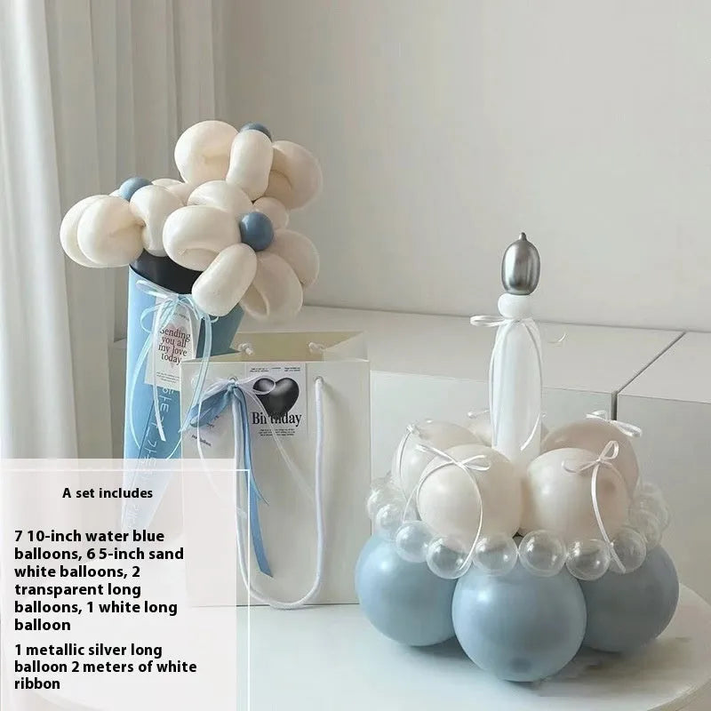 DIY balloon bouquet cake set with round balloons for party decoration and cake toppers