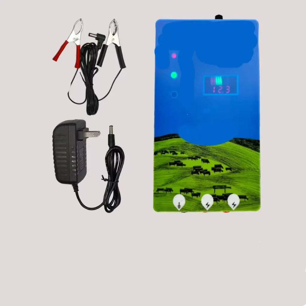 Green pasture electric fence energiser host unit with high voltage pulse technology for livestock control systems