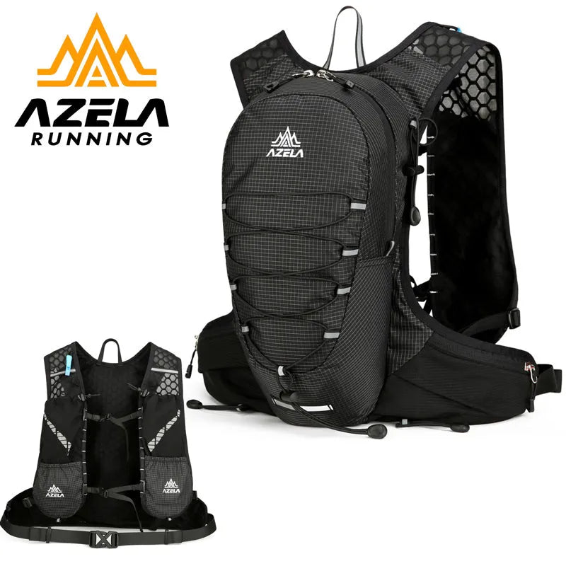 AZELA grid pattern breathable mesh running backpack in black, lightweight hydration pack for trail running and hiking