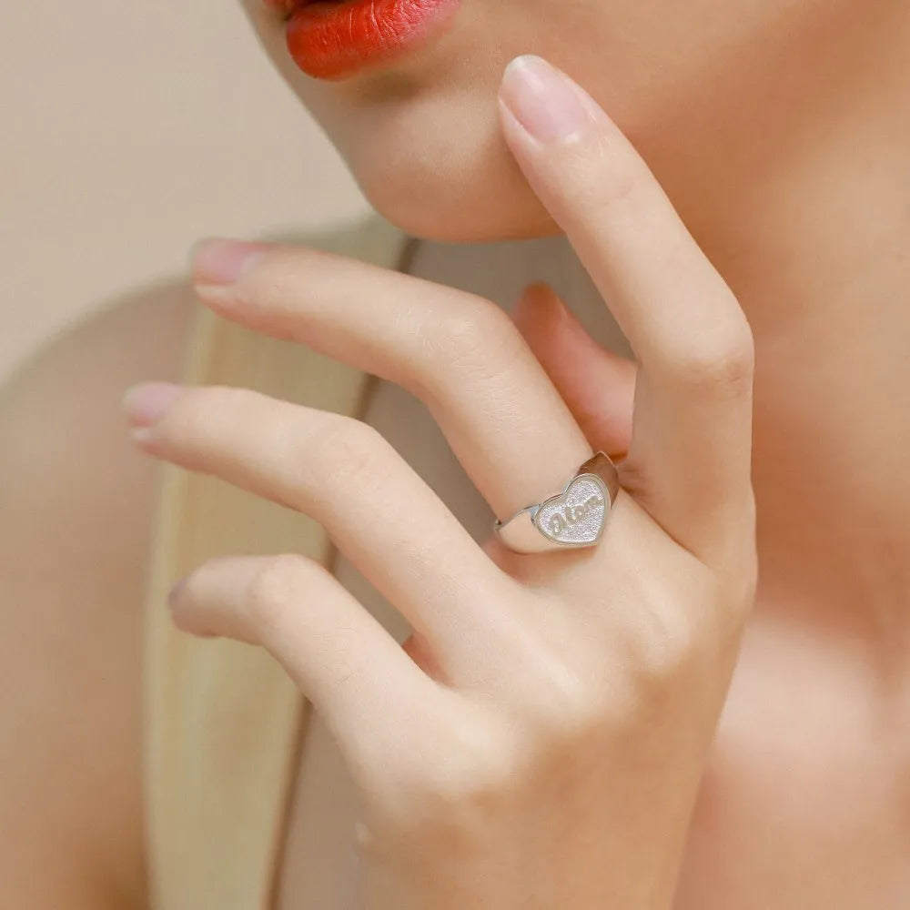 S925 sterling silver heart-shaped MOM open ring for women with adjustable fit