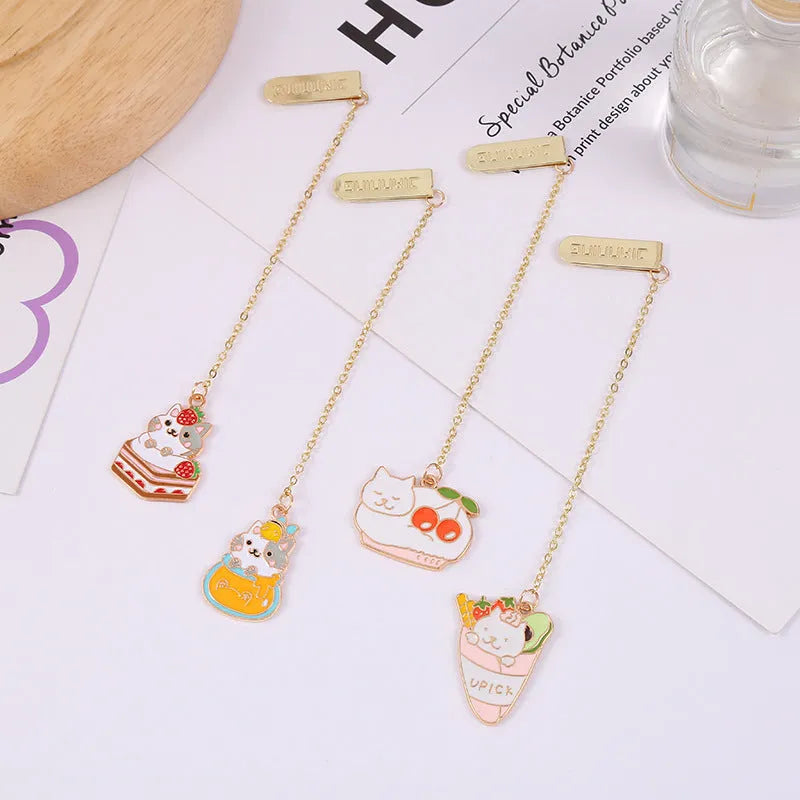Jane Key Foodie Cute Pet Cat cartoon design metal pendant bookmark on PVC card.