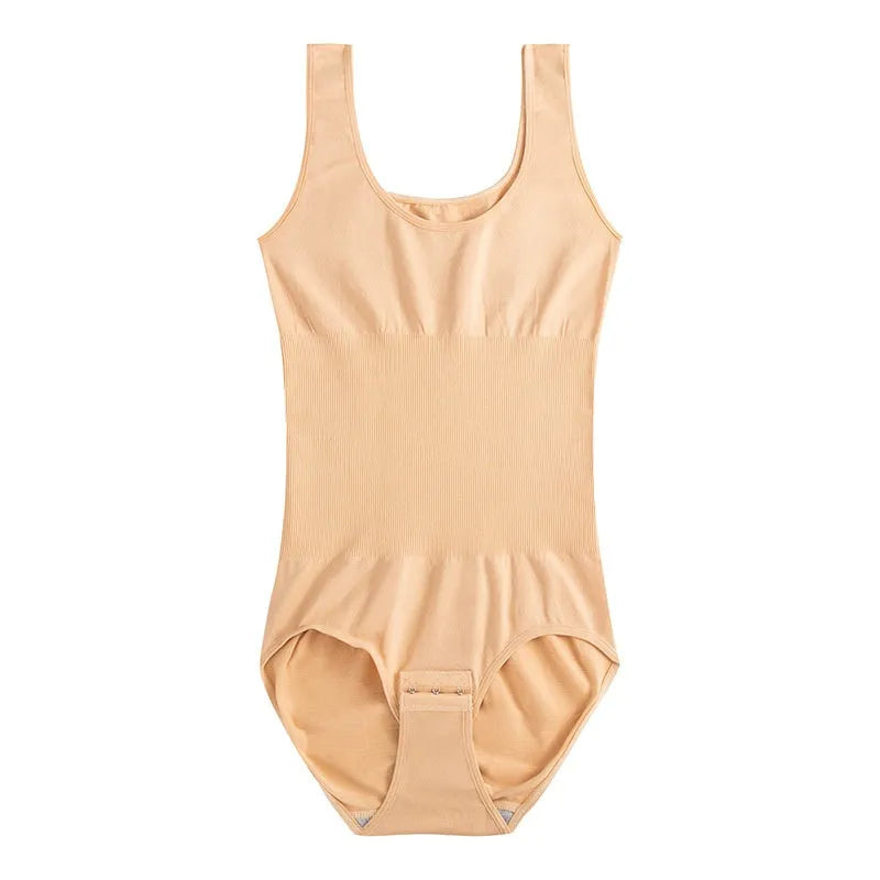 Seamless nylon bodysuit in green colour showing waist support and hip lift shaping