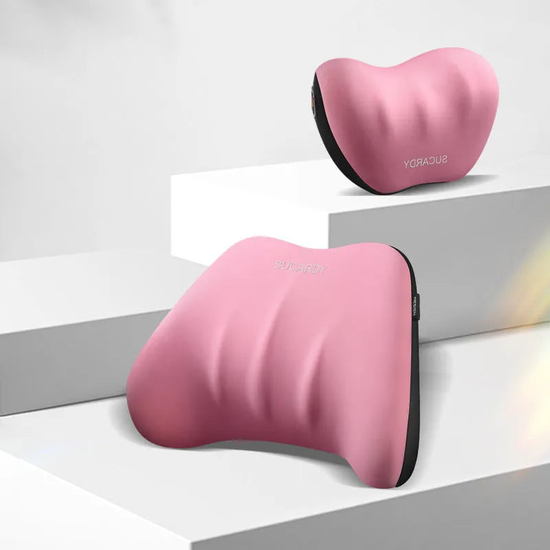 Memory foam lumbar support pillow and headrest car cushion in black colour on a car seat