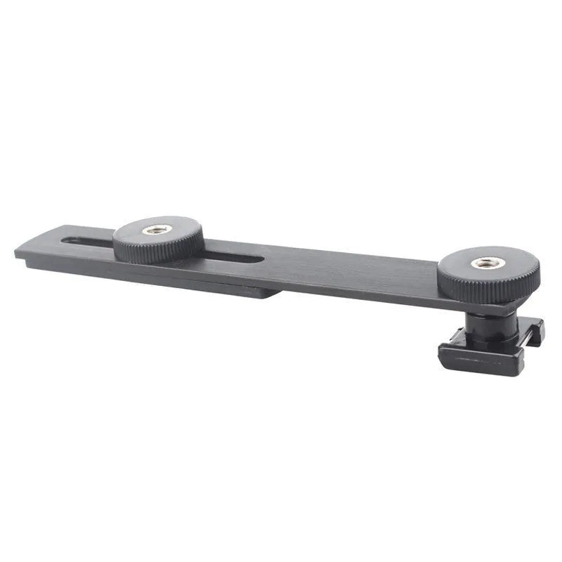 Portable black metal dual-head camera stand with compact size for home use