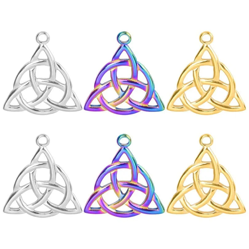 Stainless steel wave-shaped pendant necklace with Eight Awn star motif, electroplated steel colour finish