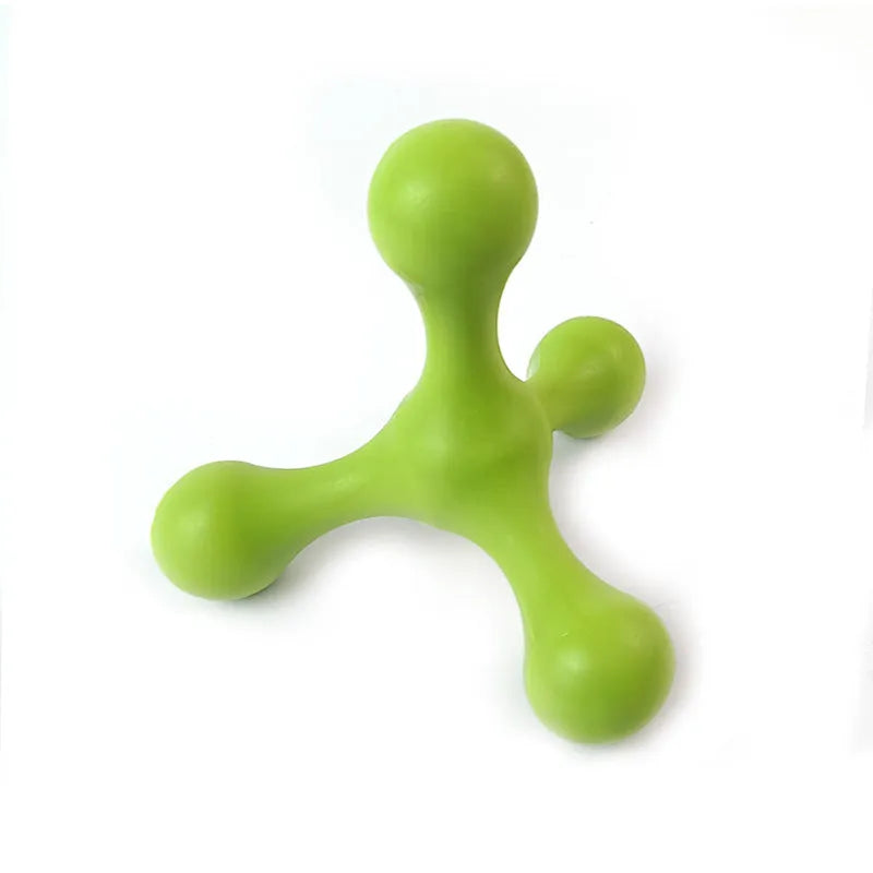 Beef-flavoured silicone chew toy for puppies with three-leg design in assorted colours