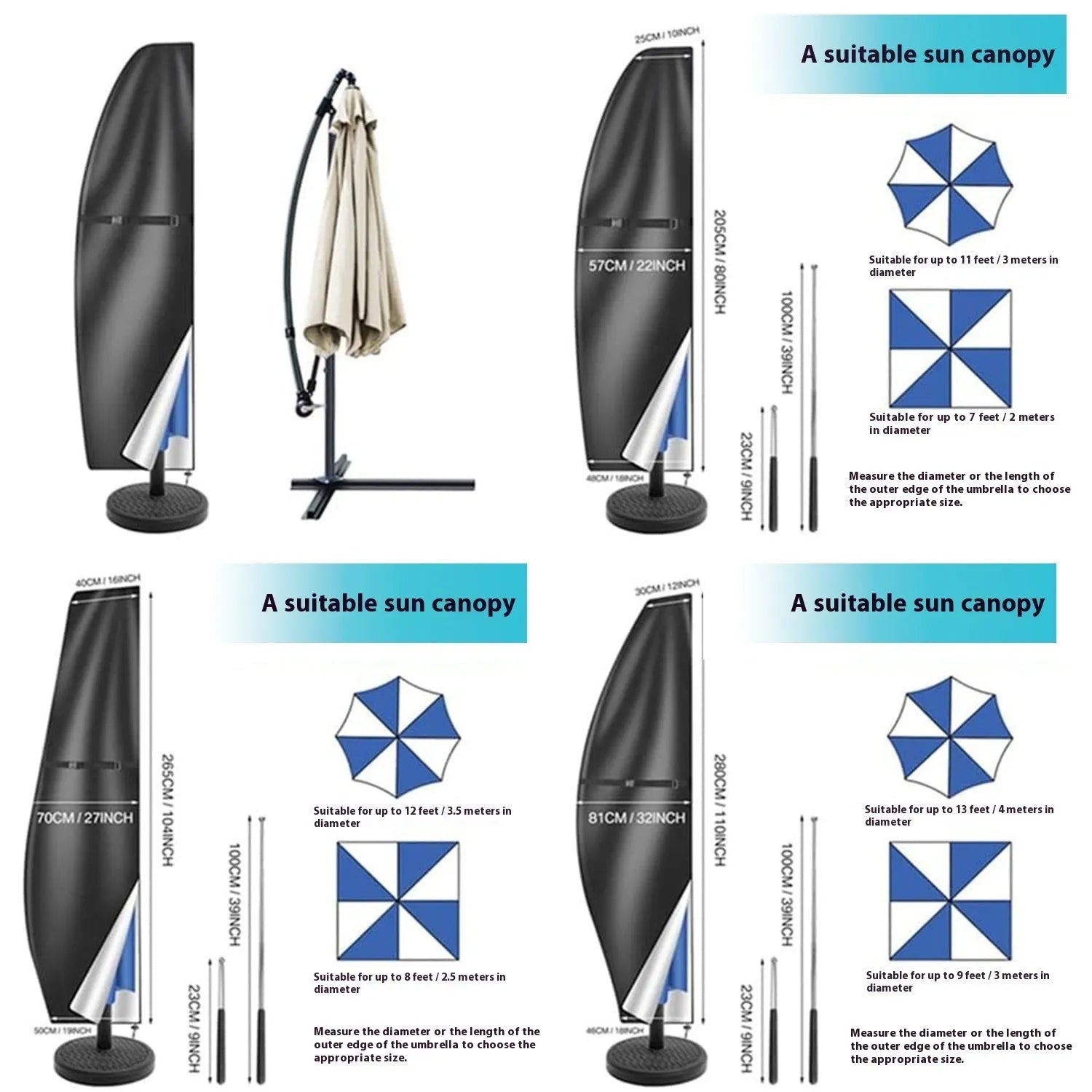 Grey Oxford cloth offset banana-shaped patio umbrella cover shown on a garden umbrella.