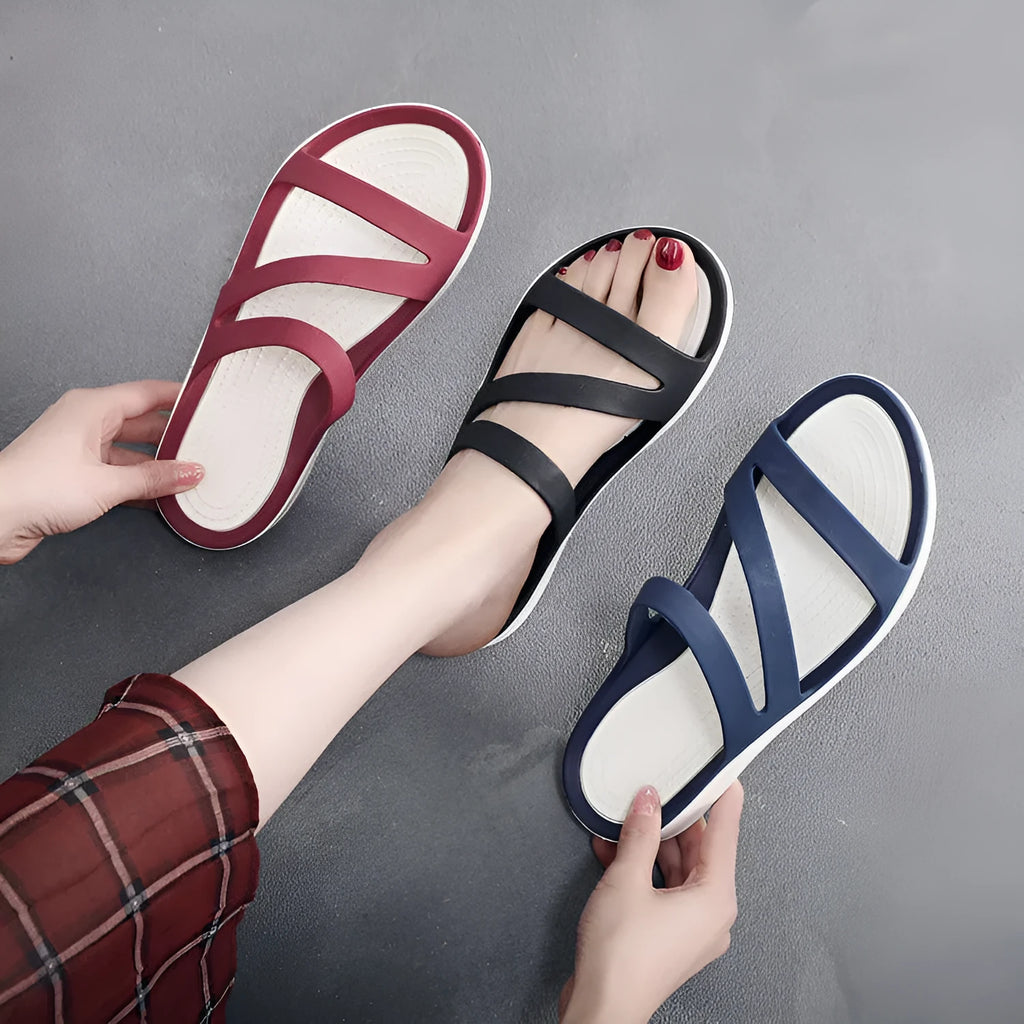 Women's solid colour casual sandals with breathable PP upper in multiple colour options