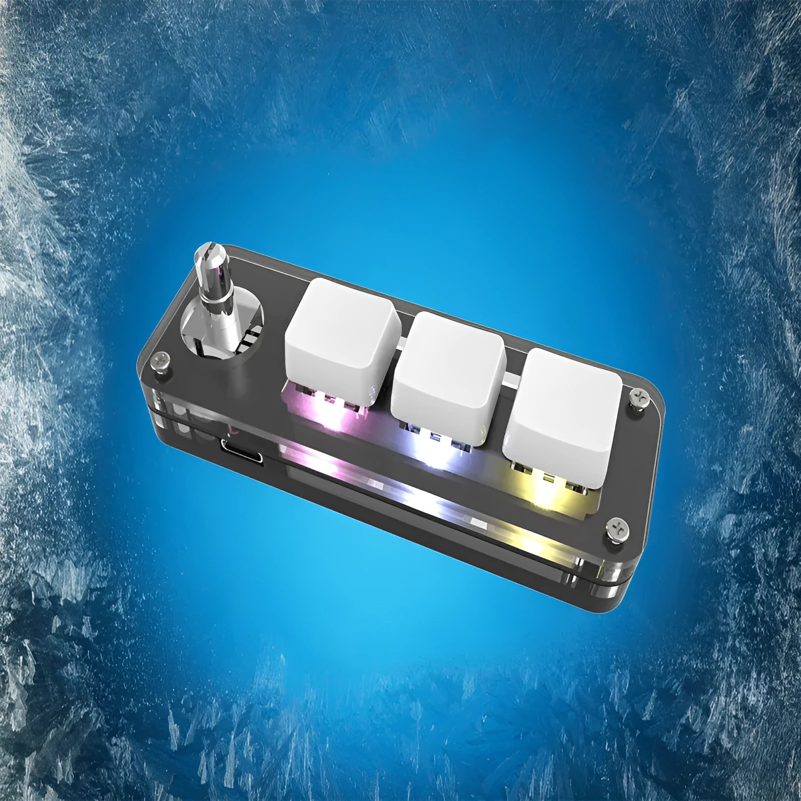 Black and white custom mini keyboard with RGB backlighting for copy and paste shortcuts