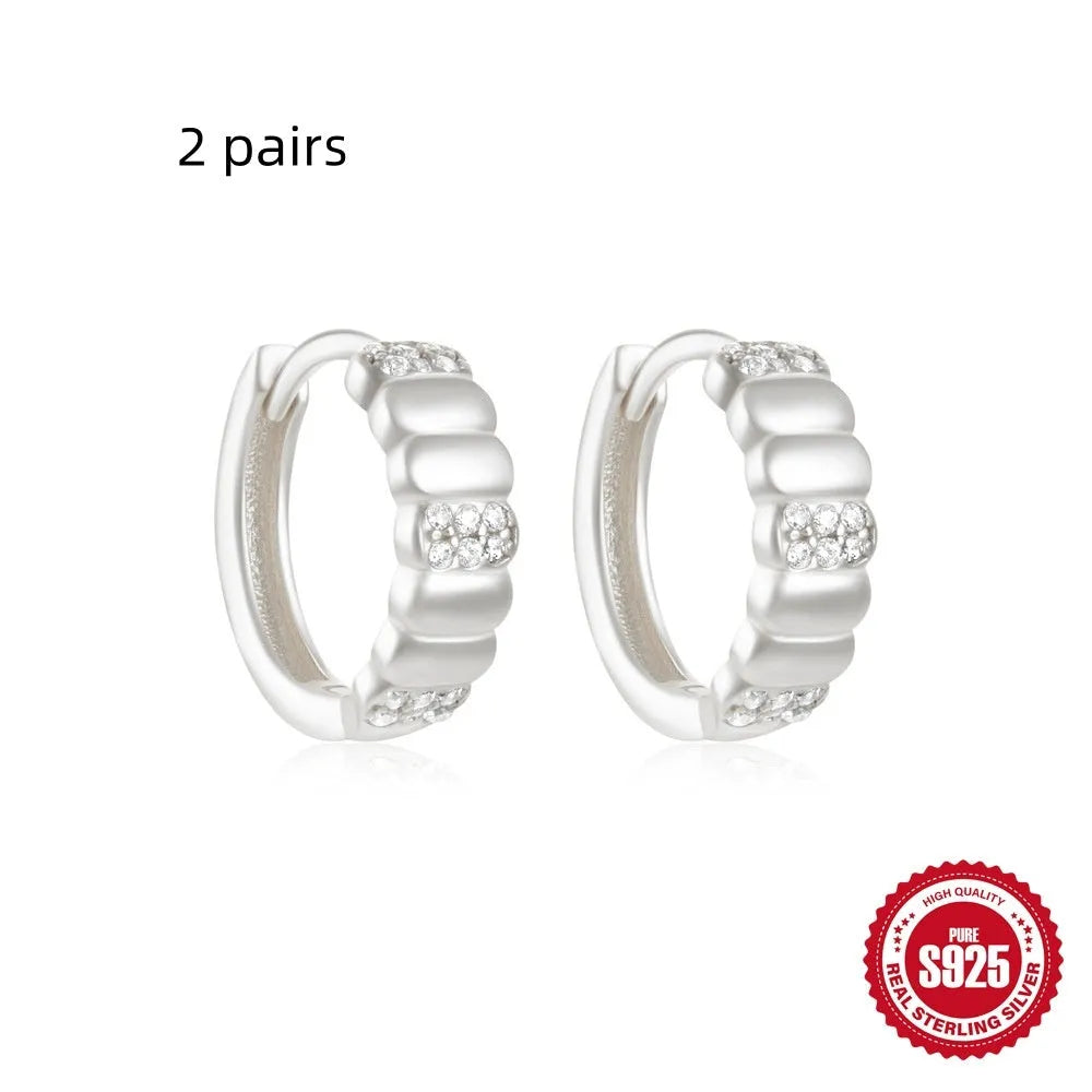Small round geometric sterling silver stud earrings in gold or silver finish options