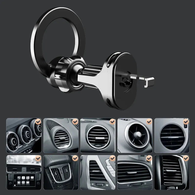 Black O-ring magnetic suction car phone holder for mobile devices up to 6.8 inches
