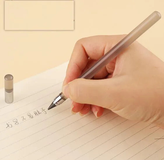 Transparent acrylic mechanical pencil with alloy pen head showing coloured refills