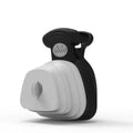 Blue handheld pooper scooper with clip and expandable waste container for dog cleanup.